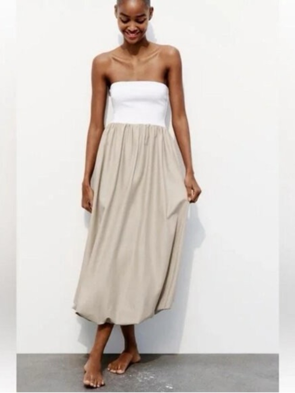 ZARA Two-Tone Midi Bubble Hem Dress